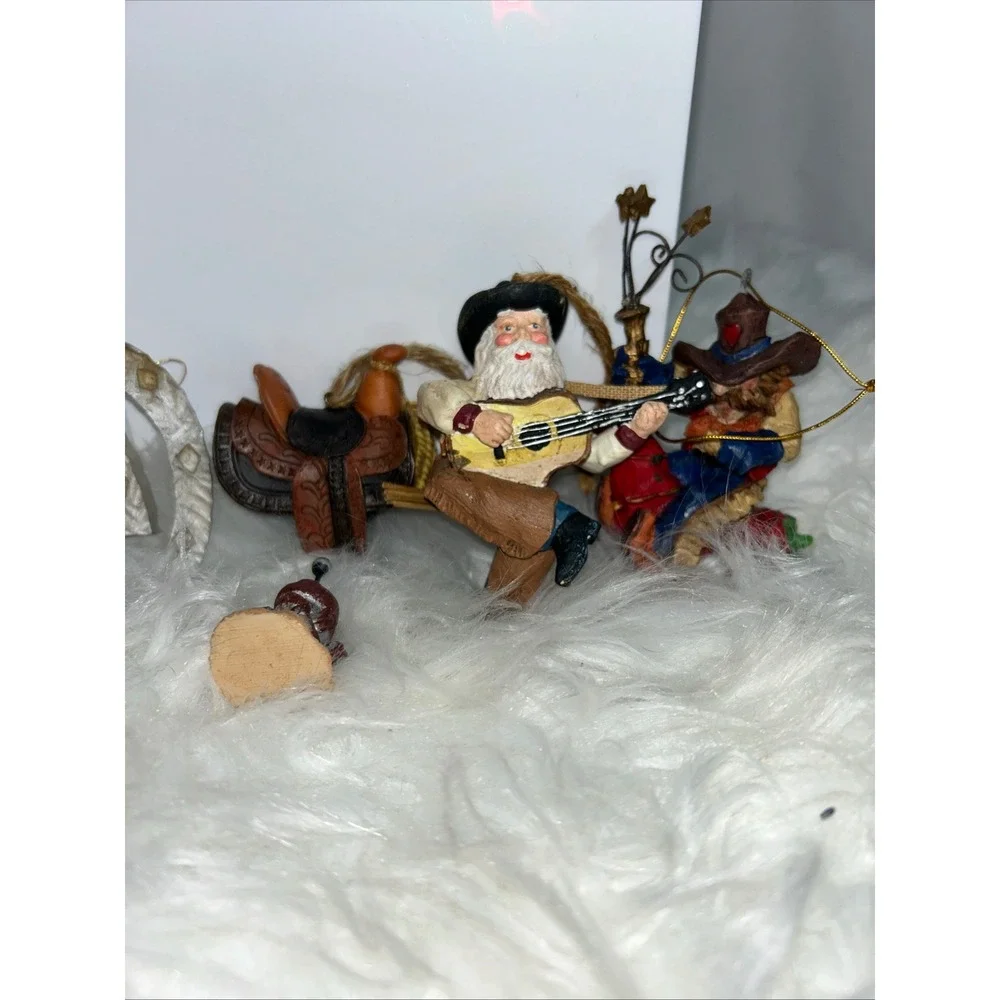 Western Cowboy Santa Ornaments Lot Set of 13 Unique Christmas Decorations‎